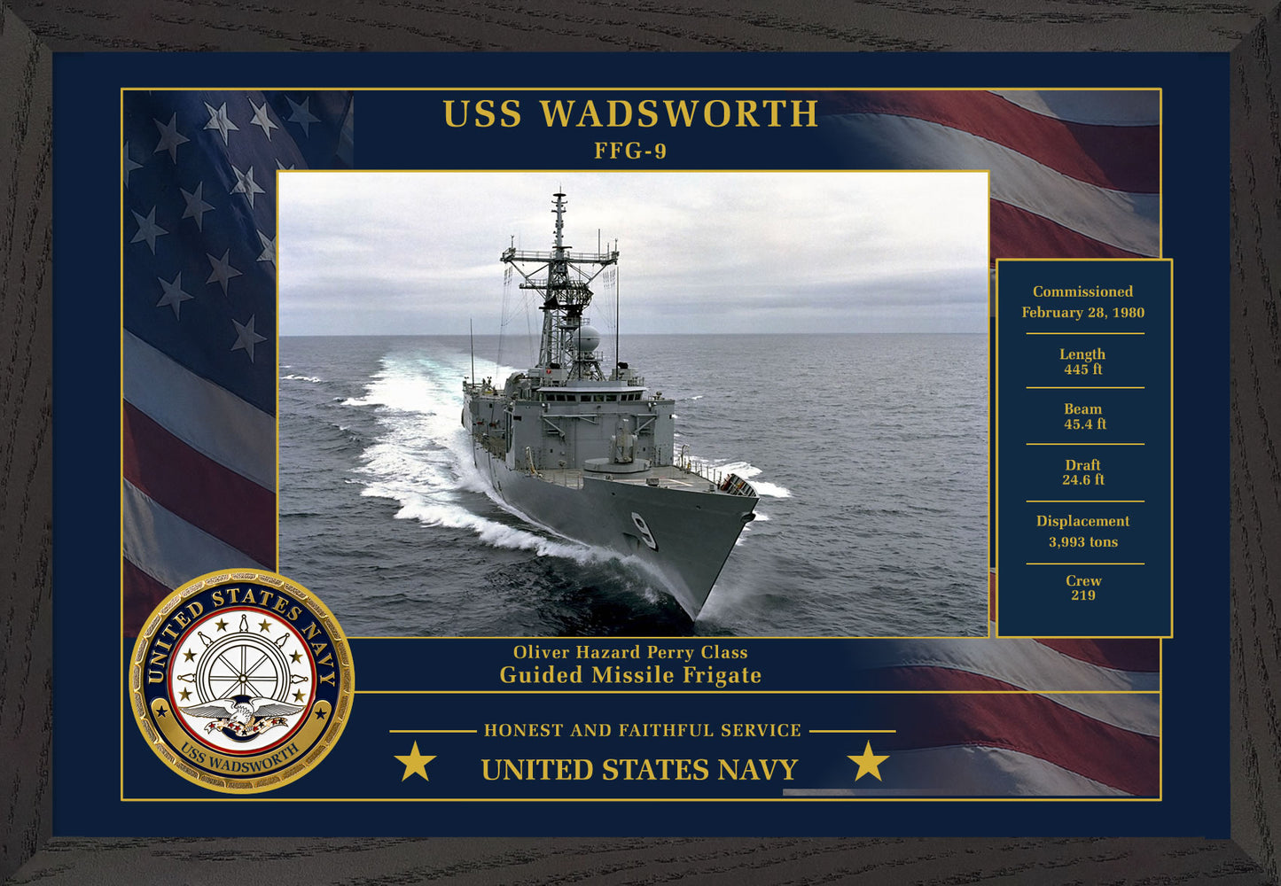 USS Wadsworth FFG-9 Framed Patriotic Photo