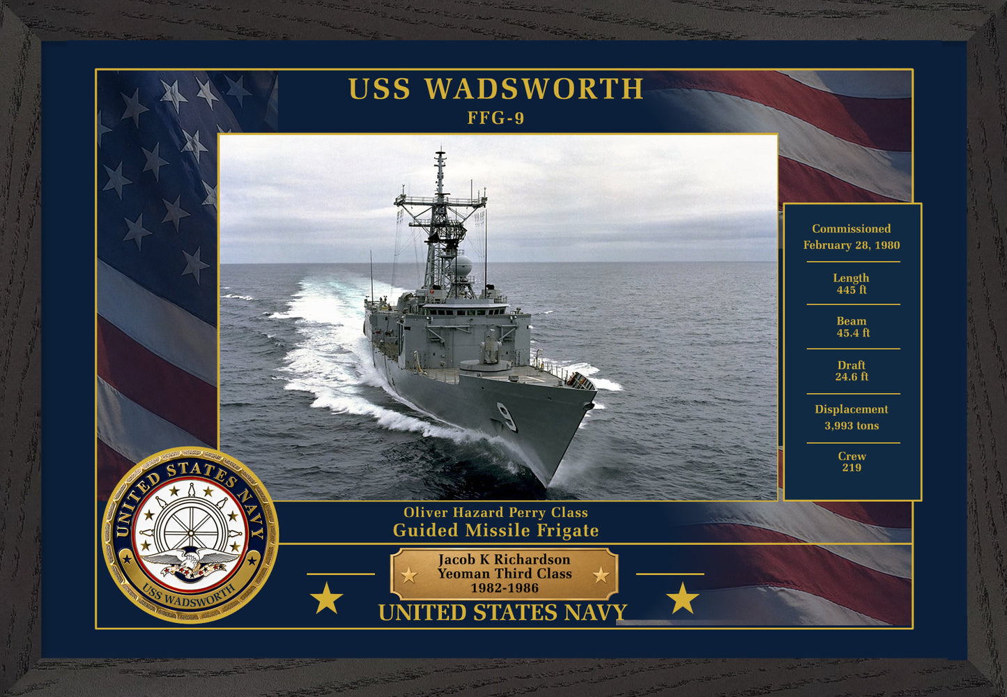 USS Wadsworth FFG-9 Framed Patriotic Photo