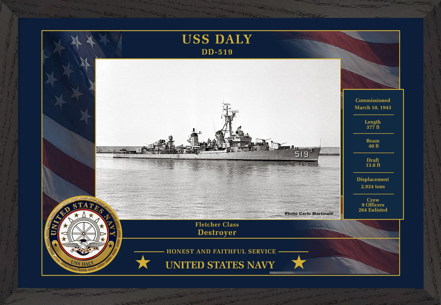 USS Daly DD-519 Framed Patriotic Photo