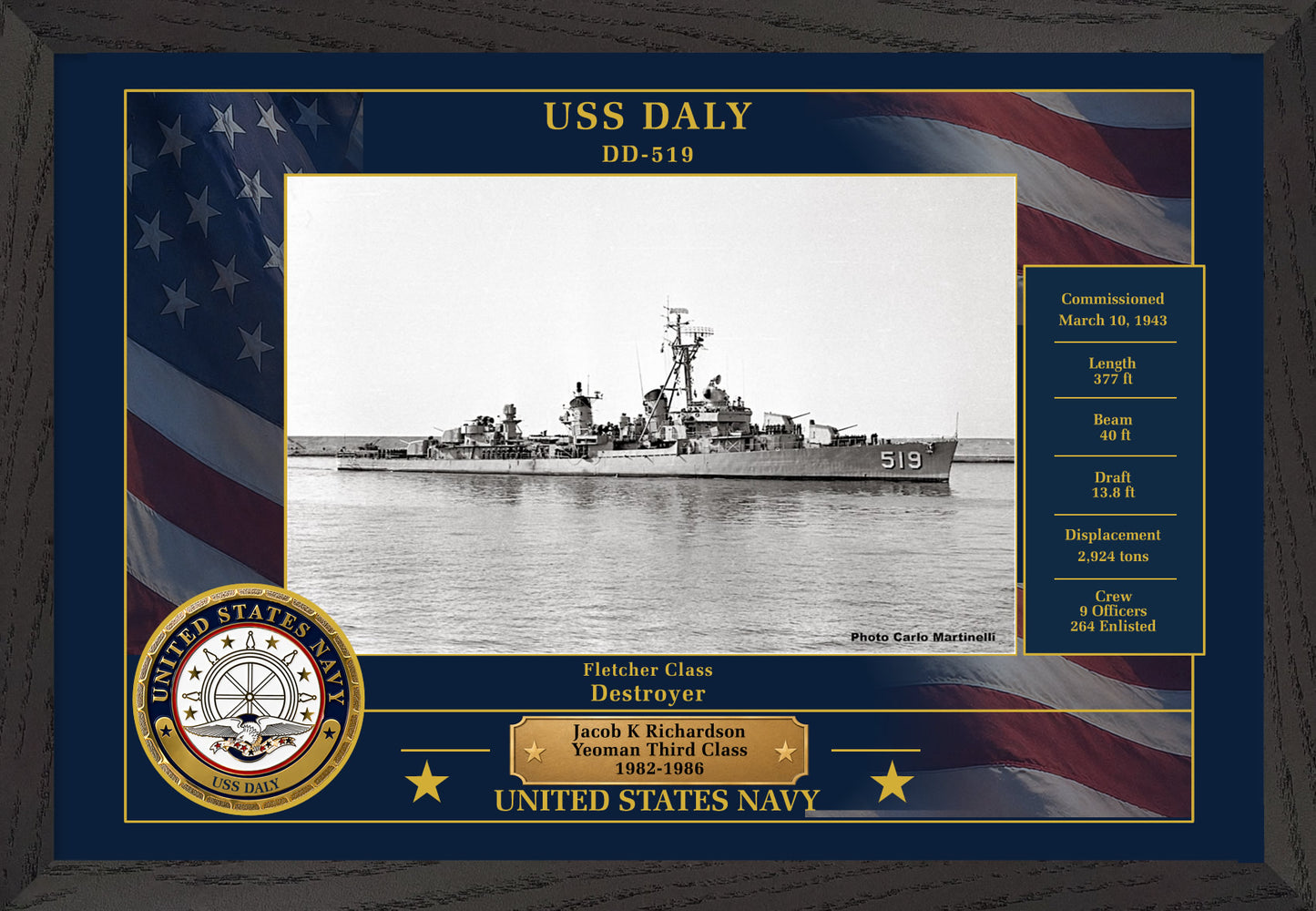 USS Daly DD-519 Framed Patriotic Photo