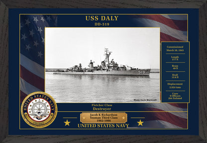 USS Daly DD-519 Framed Patriotic Photo