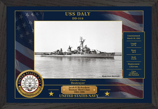 USS Daly DD-519 Framed Patriotic Photo