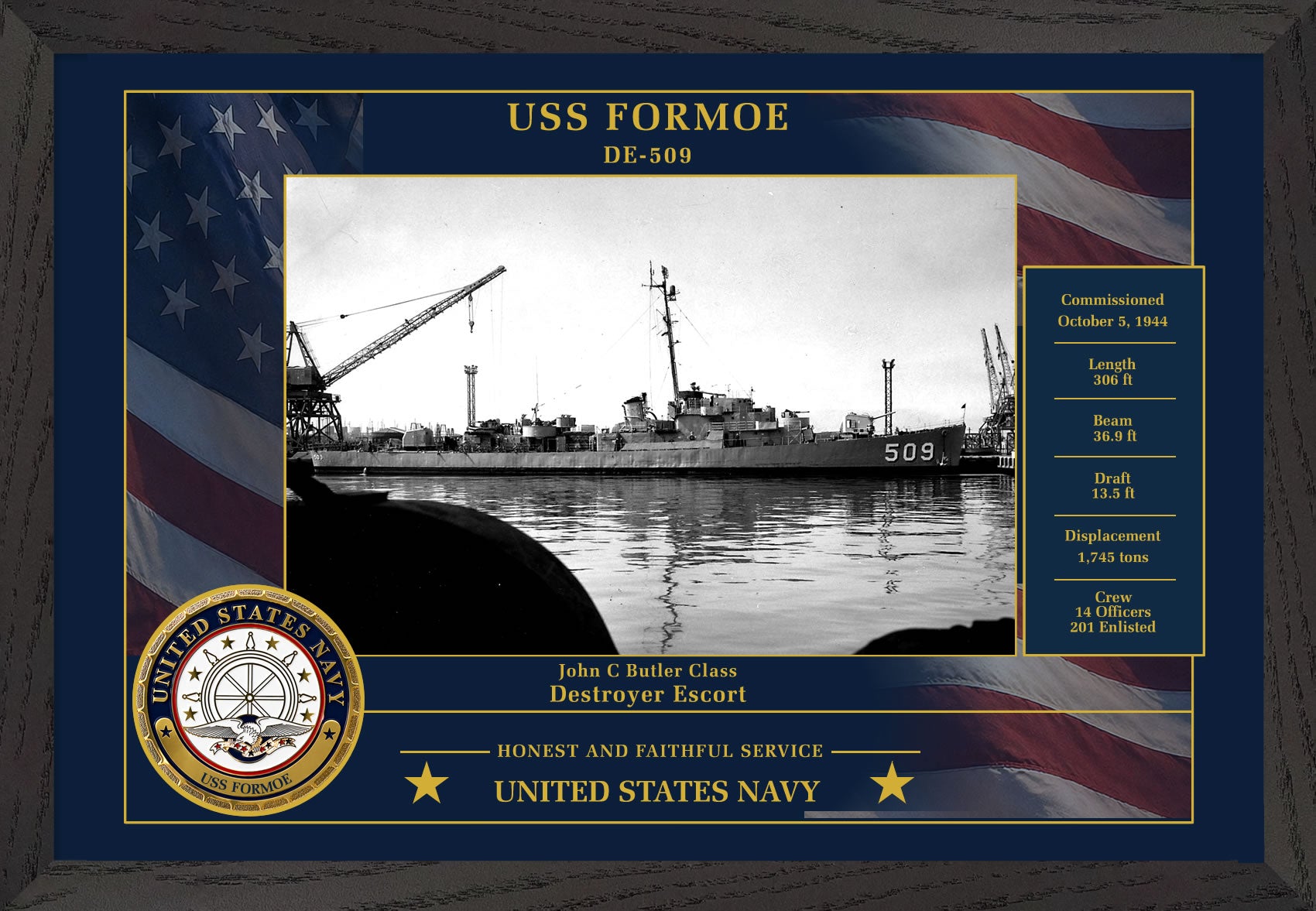 USS Formoe DE-509 Framed Patriotic Photo