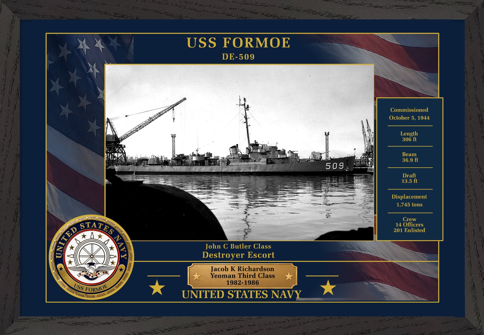 USS Formoe DE-509 Framed Patriotic Photo