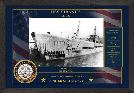 USS Piranha SS-389 Framed Patriotic Photo