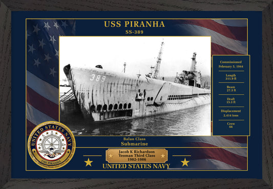 USS Piranha SS-389 Framed Patriotic Photo
