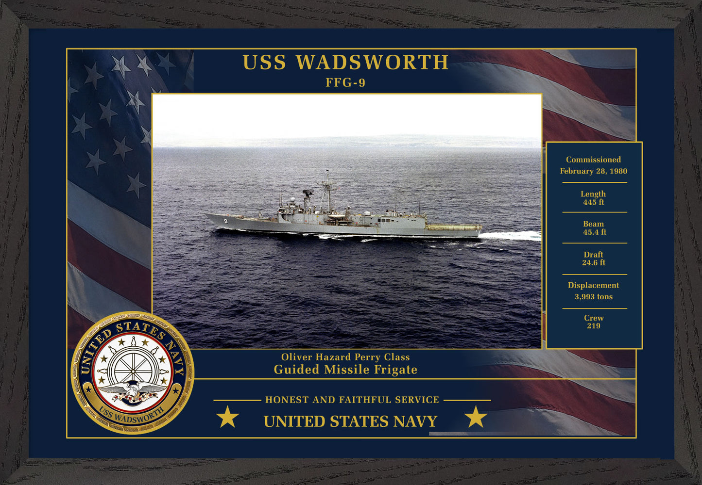 USS Wadsworth FFG-9 Framed Patriotic Photo