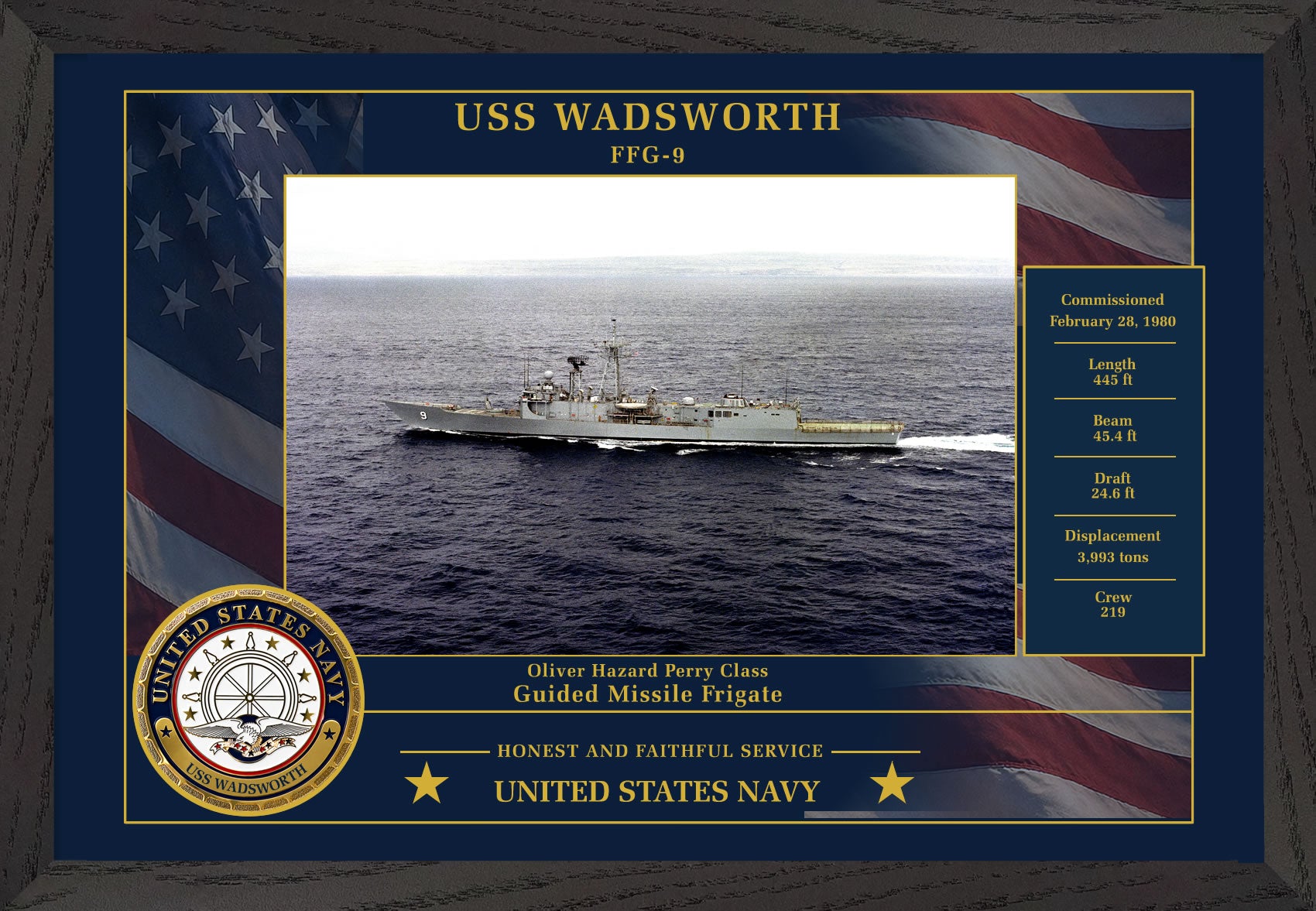 USS Wadsworth FFG-9 Framed Patriotic Photo