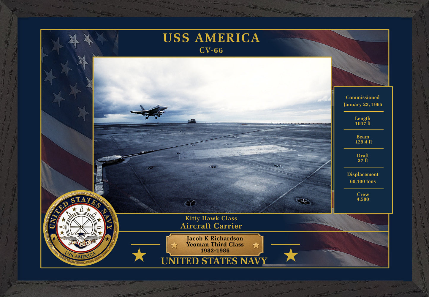 USS America CV-66 Framed Patriotic Photo