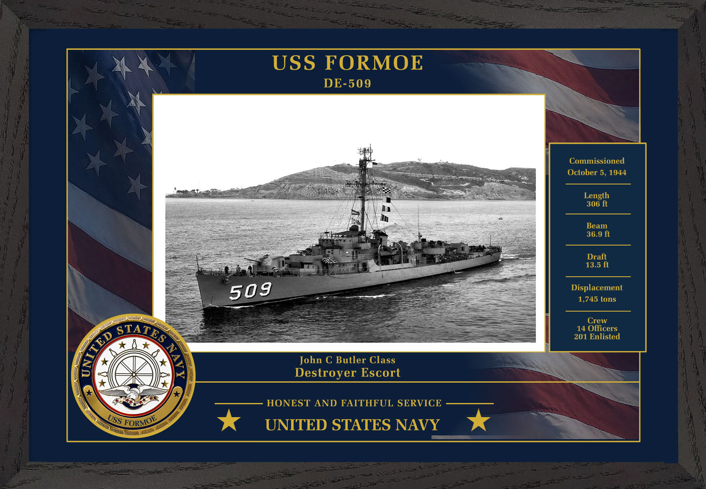 USS Formoe DE-509 Framed Patriotic Photo
