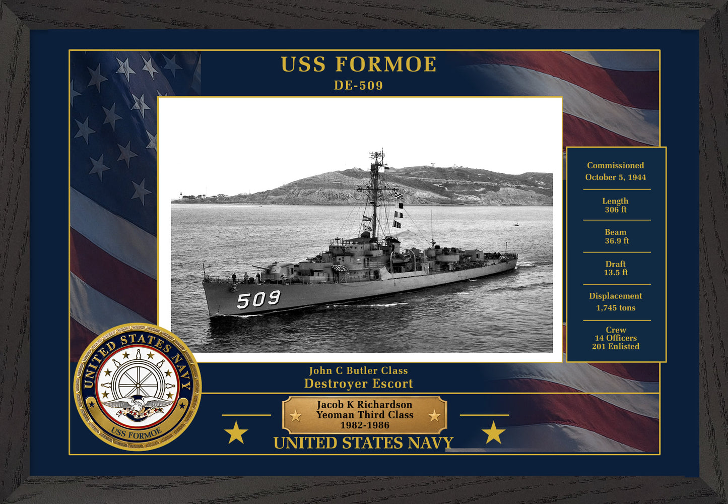 USS Formoe DE-509 Framed Patriotic Photo