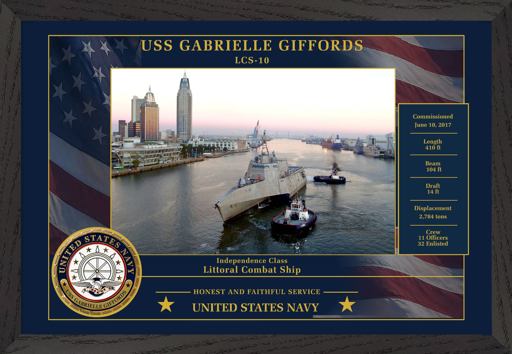 USS Gabrielle Giffords LCS-10 Framed Patriotic Photo