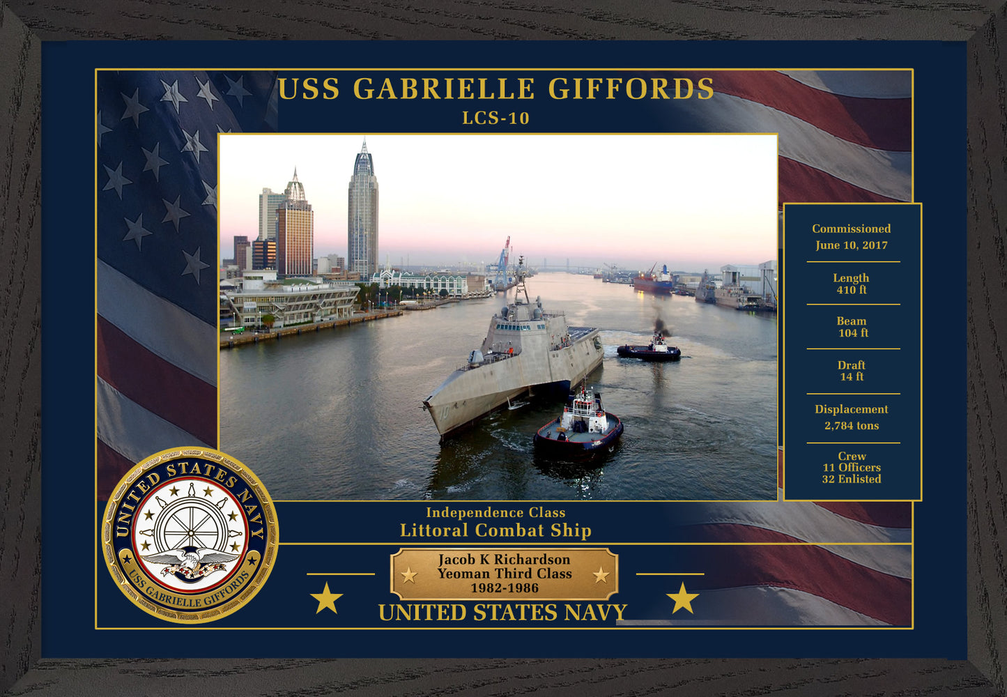 USS Gabrielle Giffords LCS-10 Framed Patriotic Photo