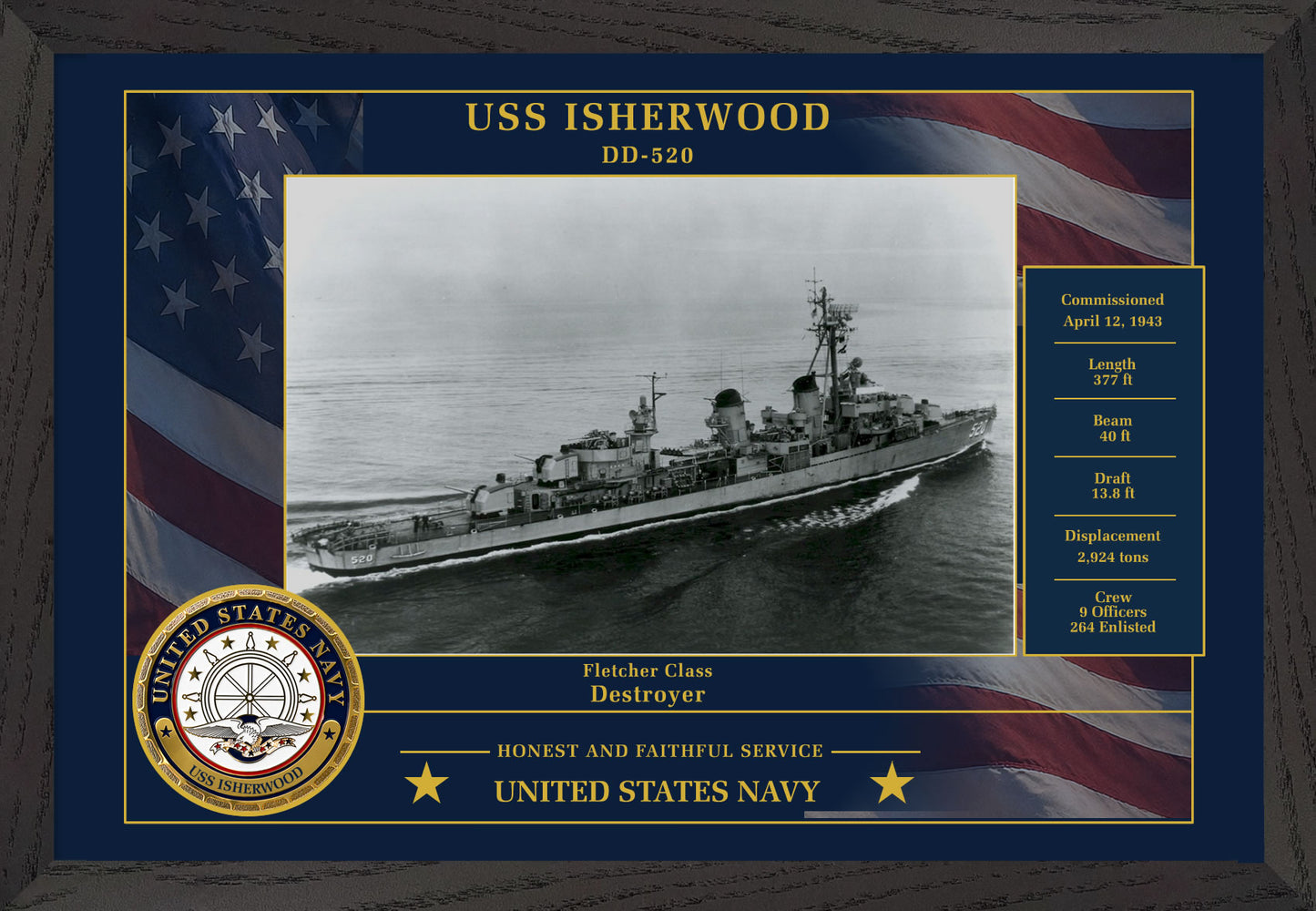 USS Isherwood DD-520 Framed Patriotic Photo