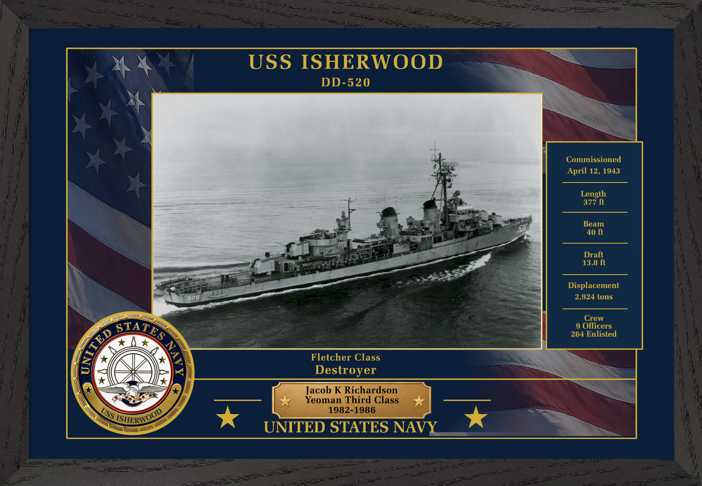 USS Isherwood DD-520 Framed Patriotic Photo