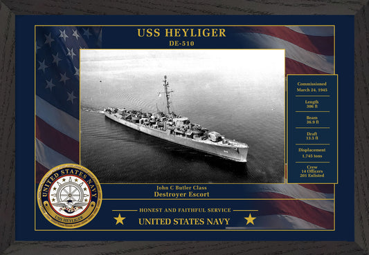 USS Heyliger DE-510 Framed Patriotic Photo