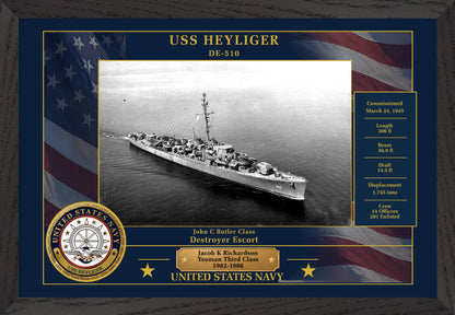 USS Heyliger DE-510 Framed Patriotic Photo