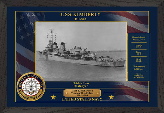 USS Kimberly DD-521 Framed Patriotic Photo