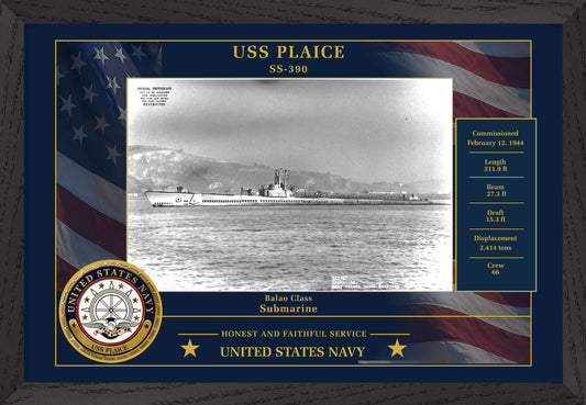 USS Plaice SS-390 Framed Patriotic Photo