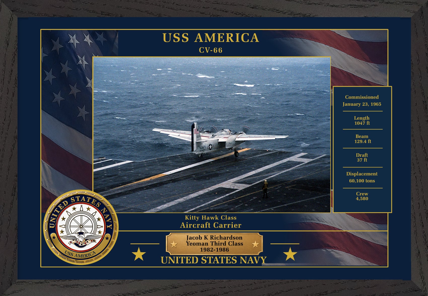 USS America CV-66 Framed Patriotic Photo
