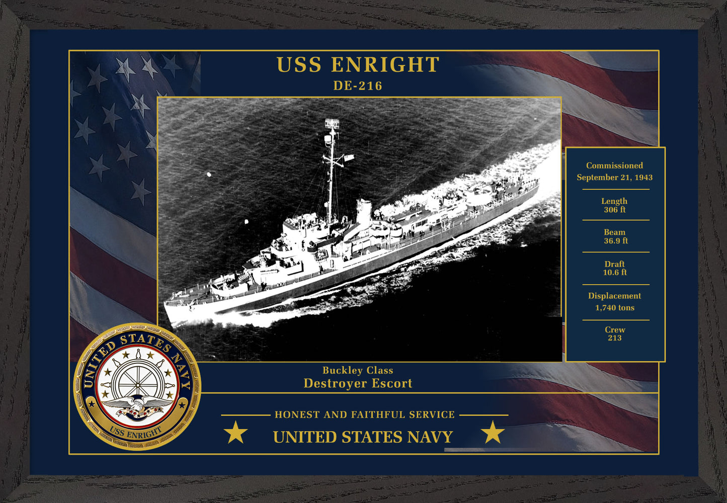 USS Enright DE-216 Framed Patriotic Photo