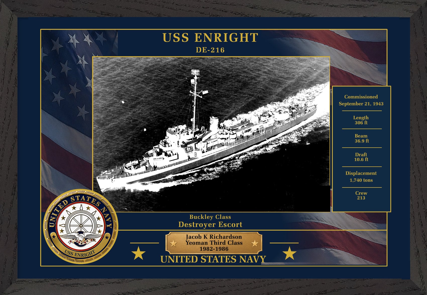 USS Enright DE-216 Framed Patriotic Photo