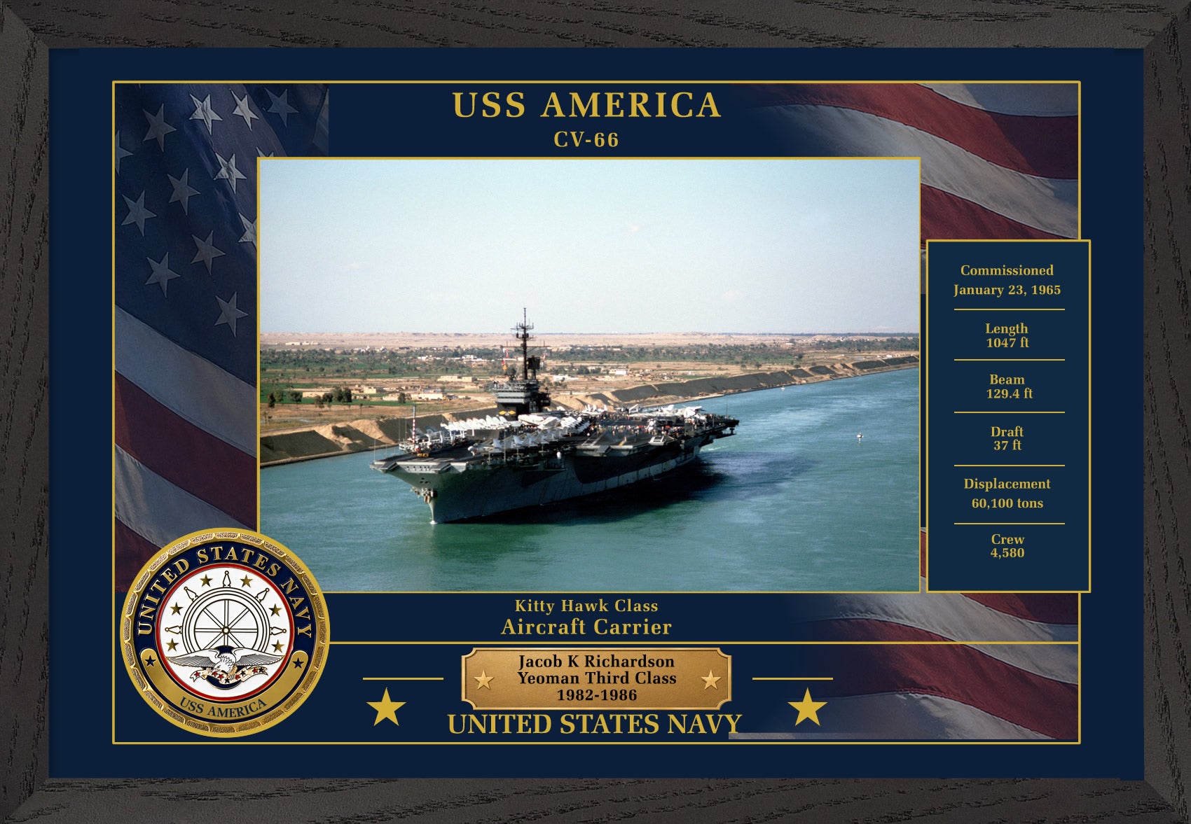 USS America CV-66 Framed Patriotic Photo