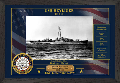 USS Heyliger DE-510 Framed Patriotic Photo