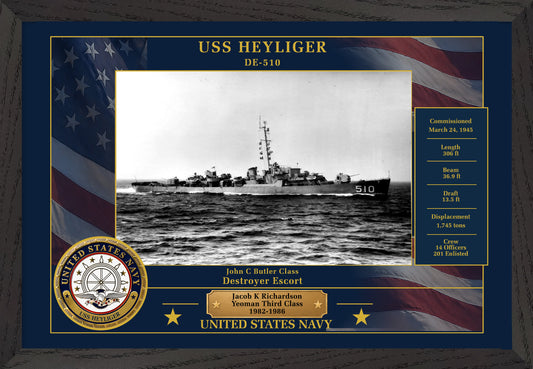 USS Heyliger DE-510 Framed Patriotic Photo