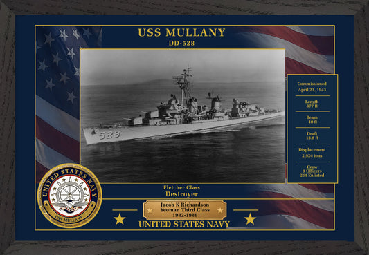 USS Mullany DD-528 Framed Patriotic Photo
