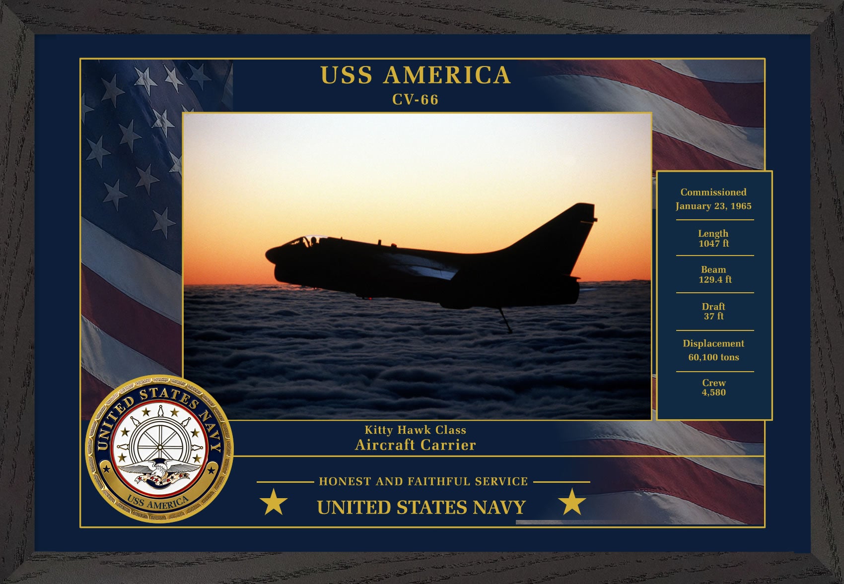 USS America CV-66 Framed Patriotic Photo