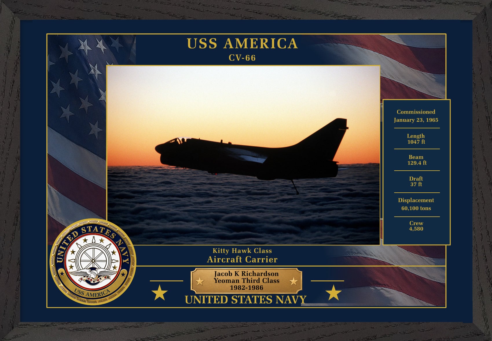 USS America CV-66 Framed Patriotic Photo