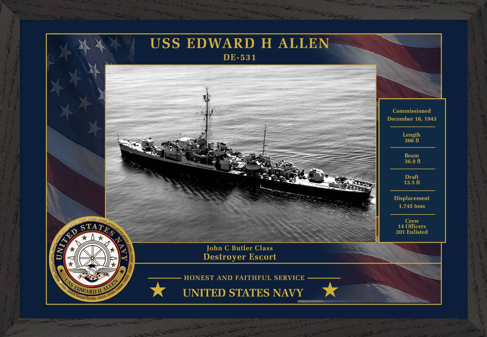 USS Edward H Allen DE-531 Framed Patriotic Photo