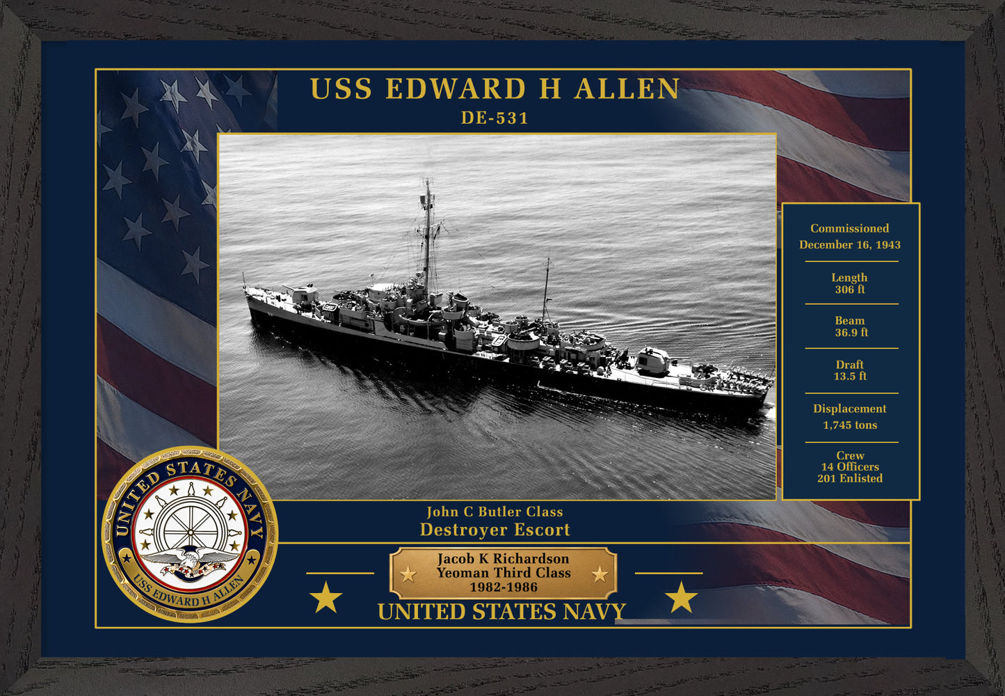 USS Edward H Allen DE-531 Framed Patriotic Photo
