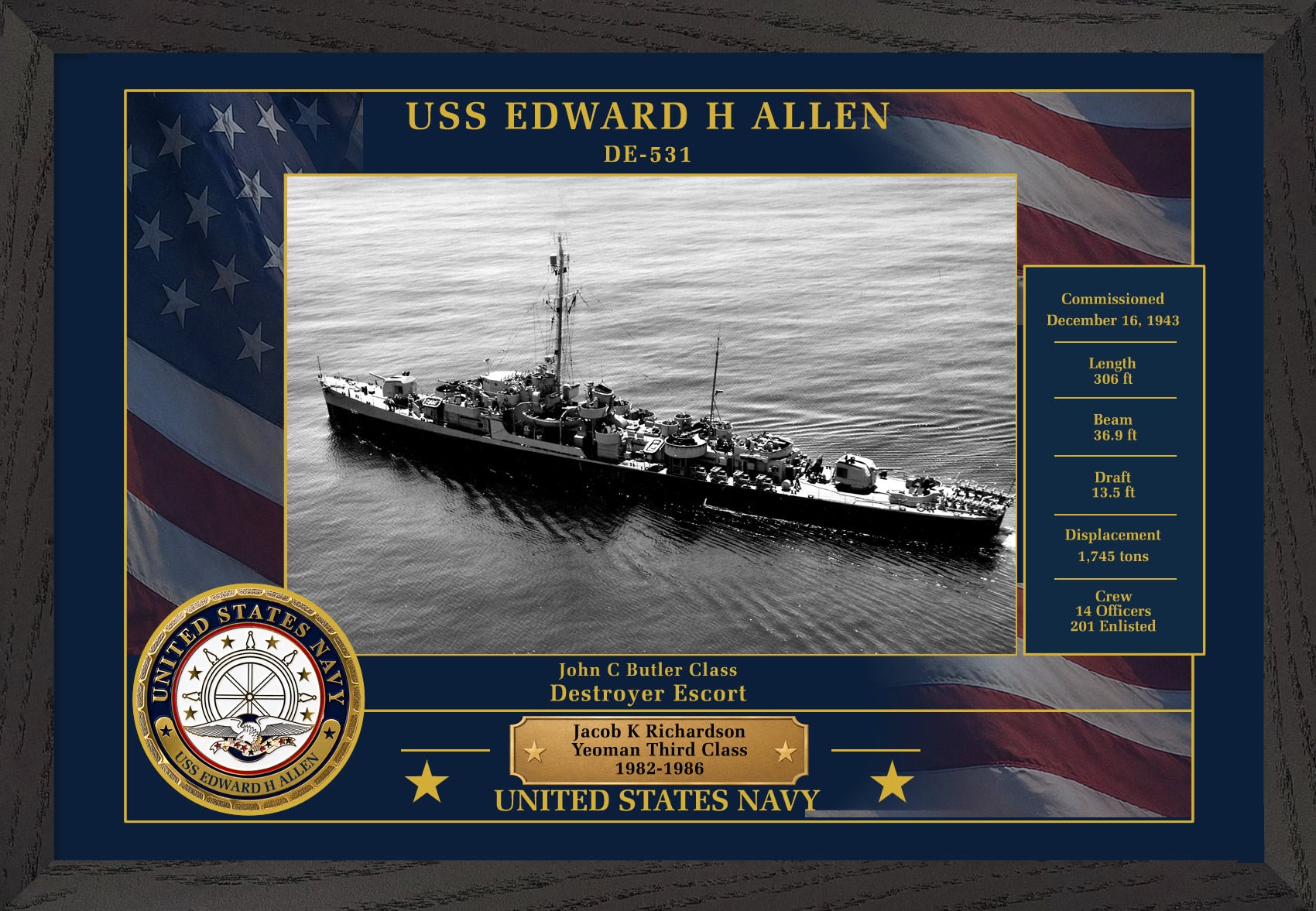 USS Edward H Allen DE-531 Framed Patriotic Photo