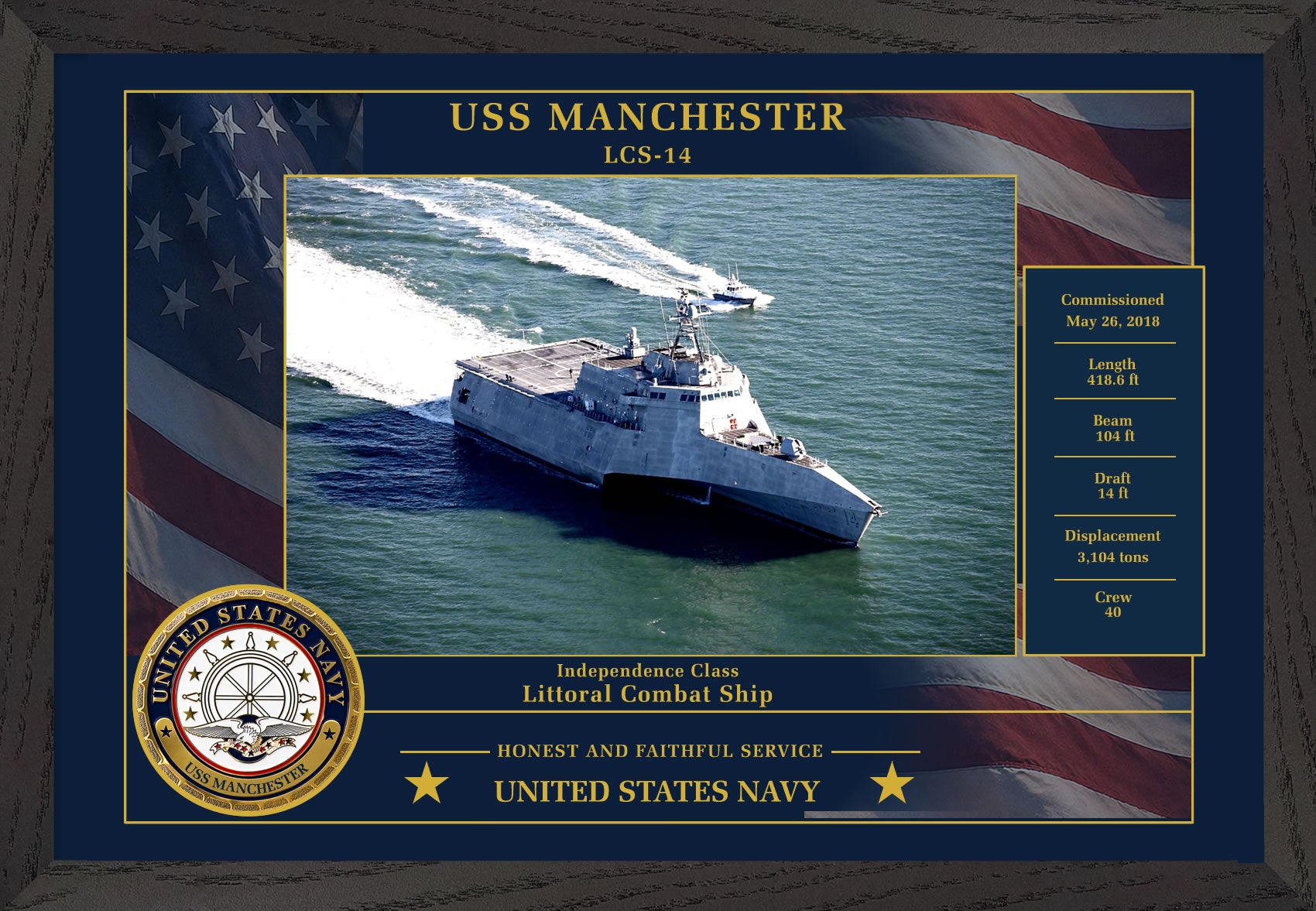 USS Manchester LCS-14 Framed Patriotic Photo