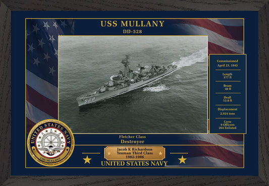 USS Mullany DD-528 Framed Patriotic Photo