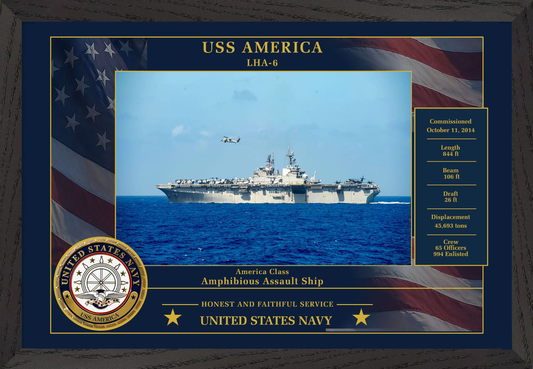 USS America LHA-6 Framed Patriotic Photo