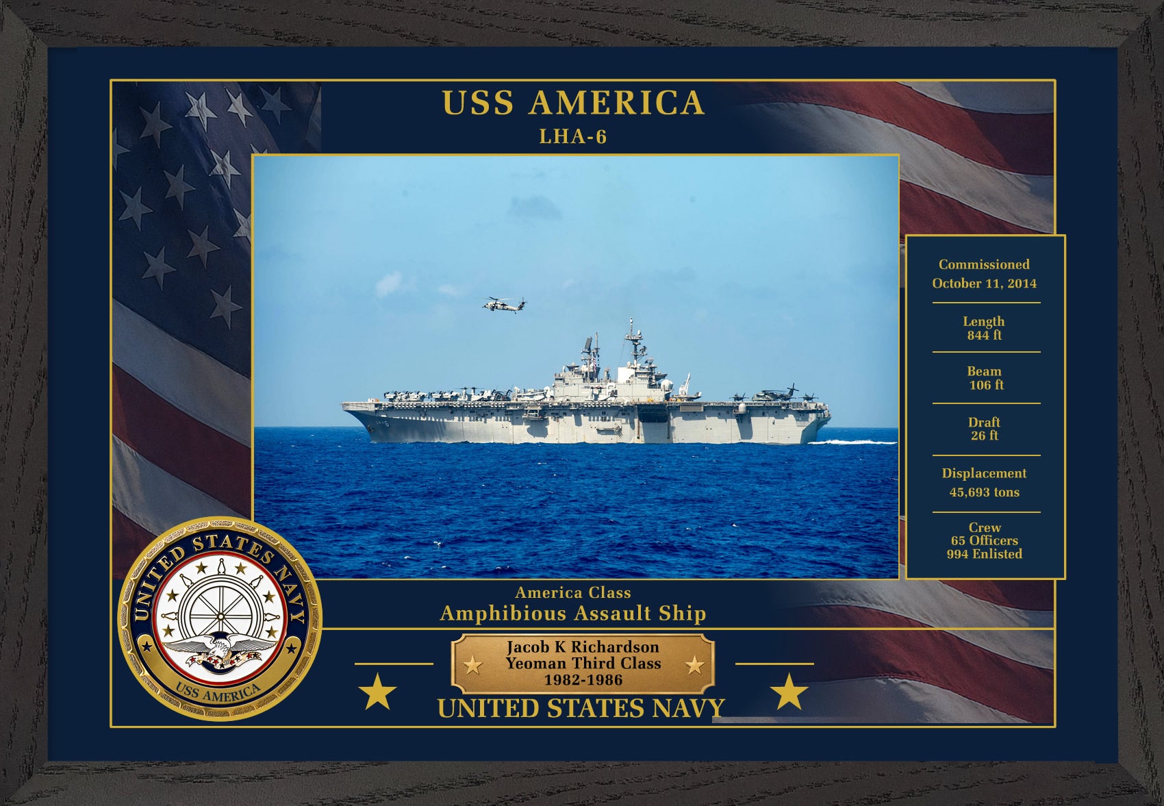 USS America LHA-6 Framed Patriotic Photo