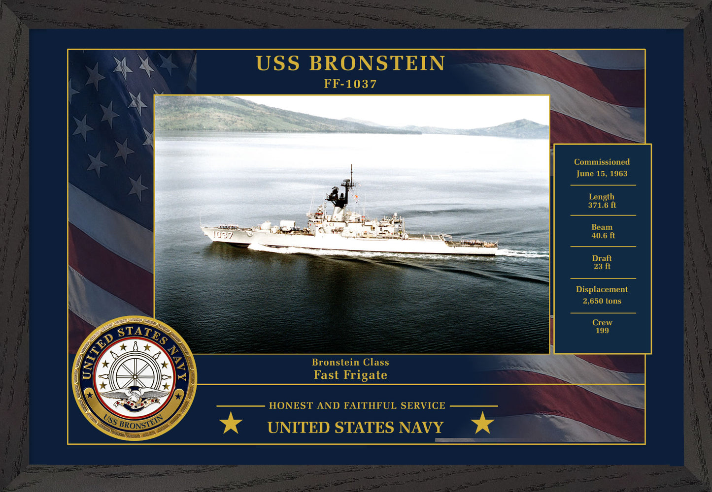 USS Bronstein FF-1037 Framed Patriotic Photo