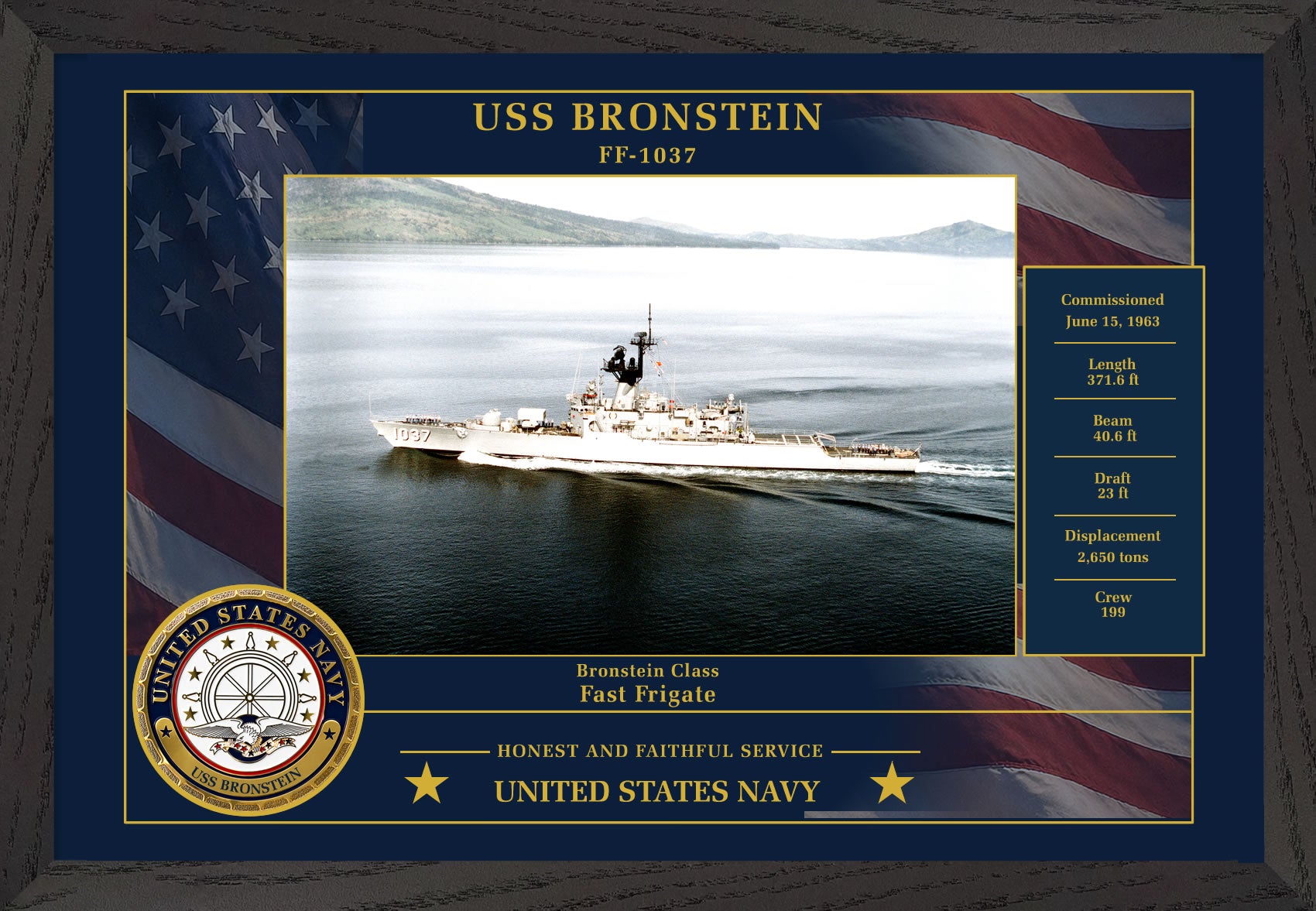 USS Bronstein FF-1037 Framed Patriotic Photo