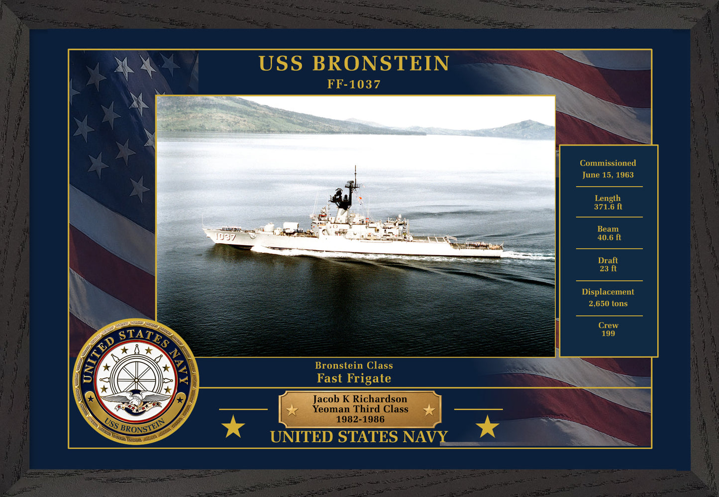 USS Bronstein FF-1037 Framed Patriotic Photo