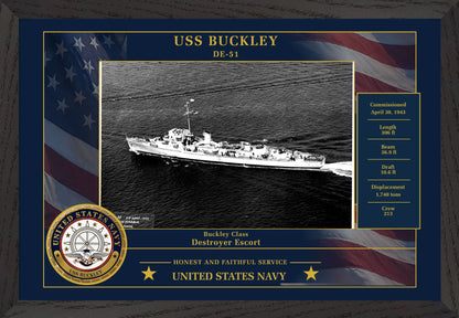 USS Buckley DE-51 Framed Patriotic Photo