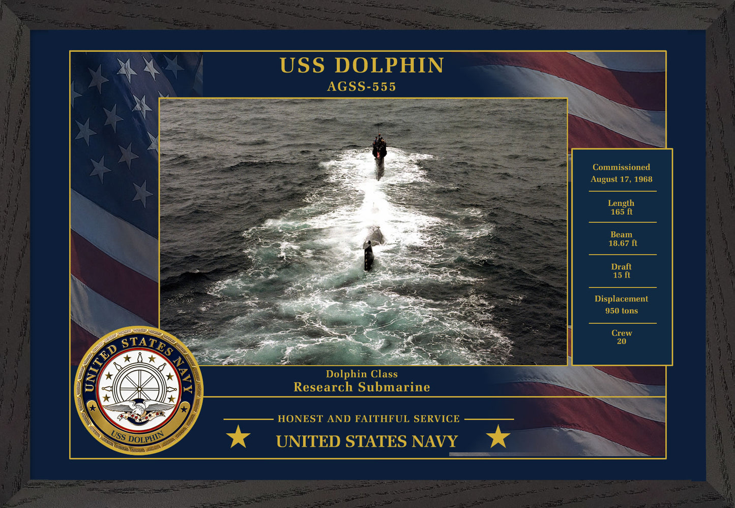 USS Dolphin AGSS-555 Framed Patriotic Photo