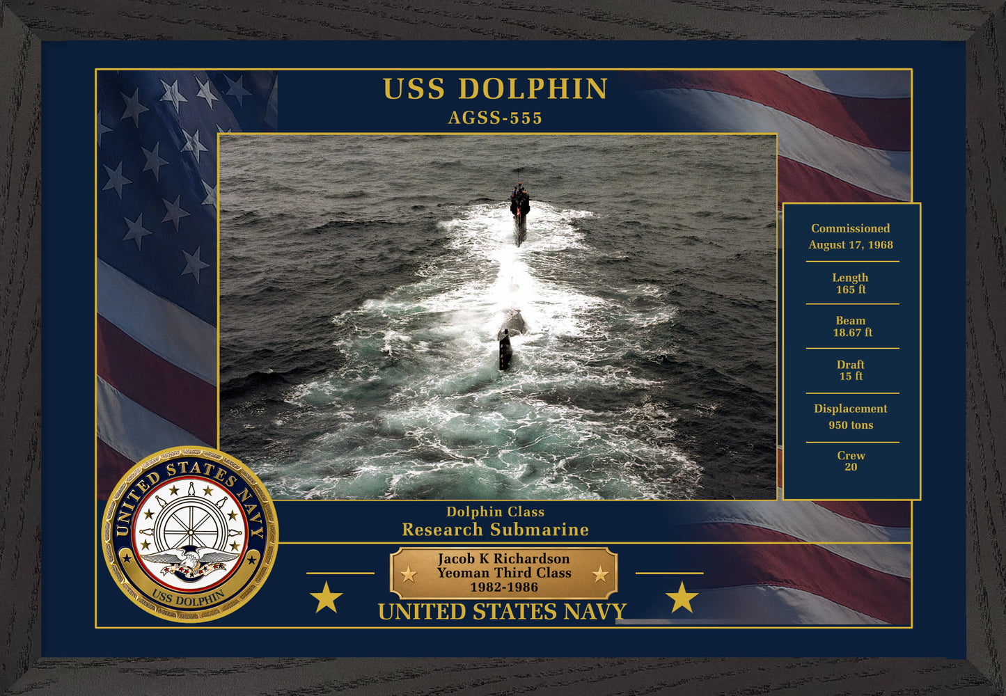 USS Dolphin AGSS-555 Framed Patriotic Photo