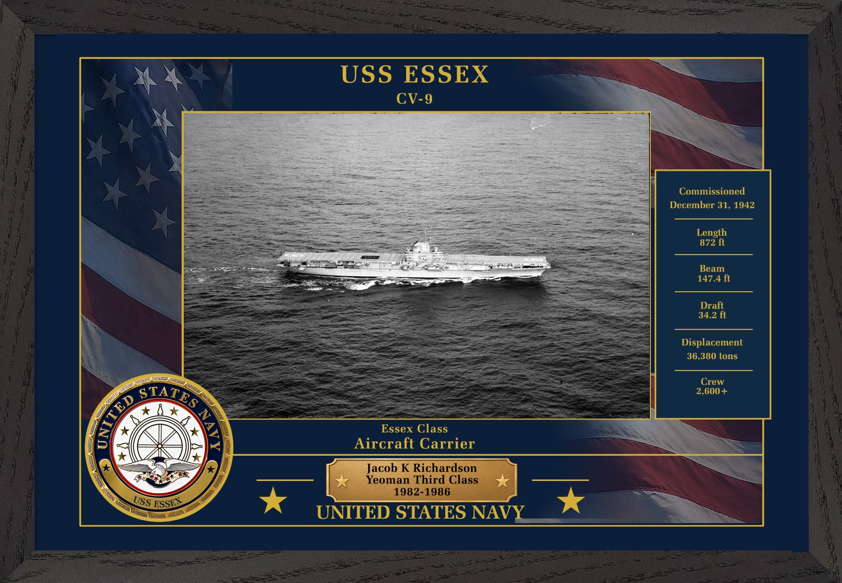 USS Essex CV-9 Framed Patriotic Photo