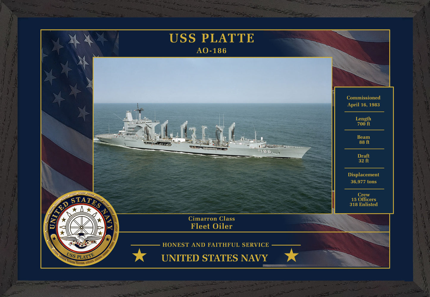 USS Platte AO-186 Framed Patriotic Photo
