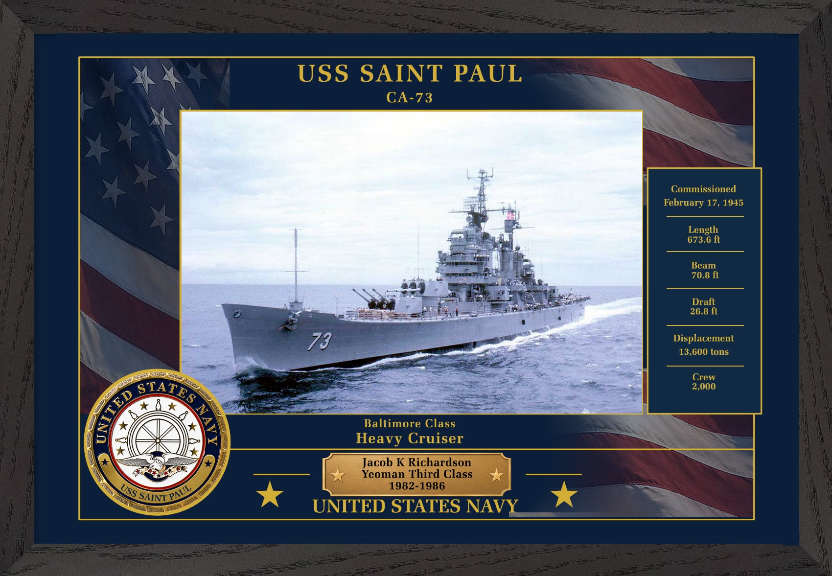 USS Saint Paul CA-73 Framed Patriotic Photo