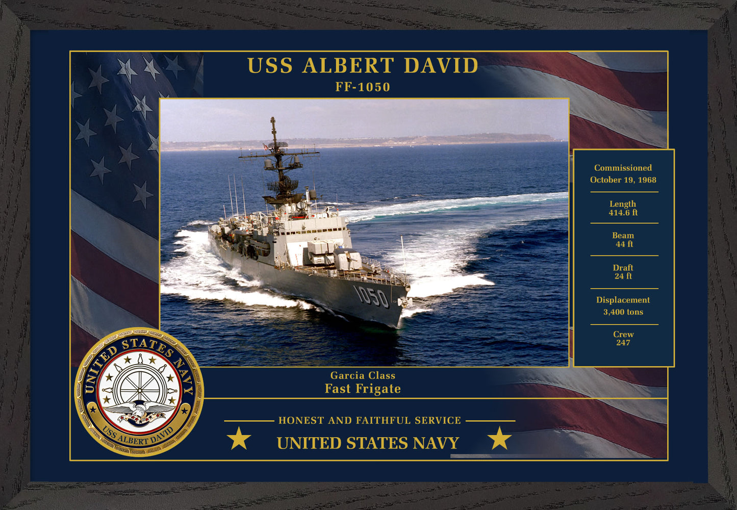 USS Albert David FF-1050 Framed Patriotic Photo