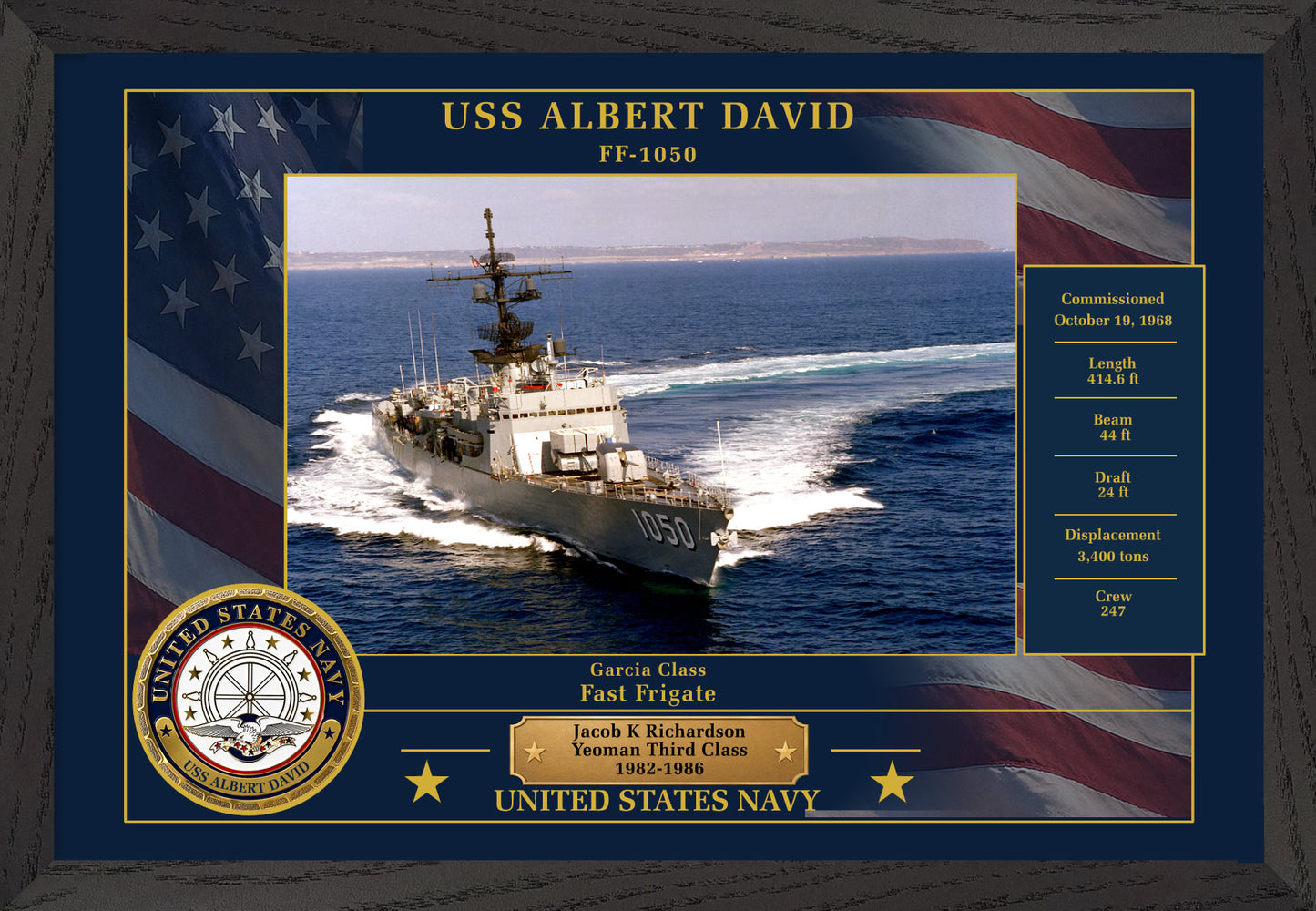 USS Albert David FF-1050 Framed Patriotic Photo